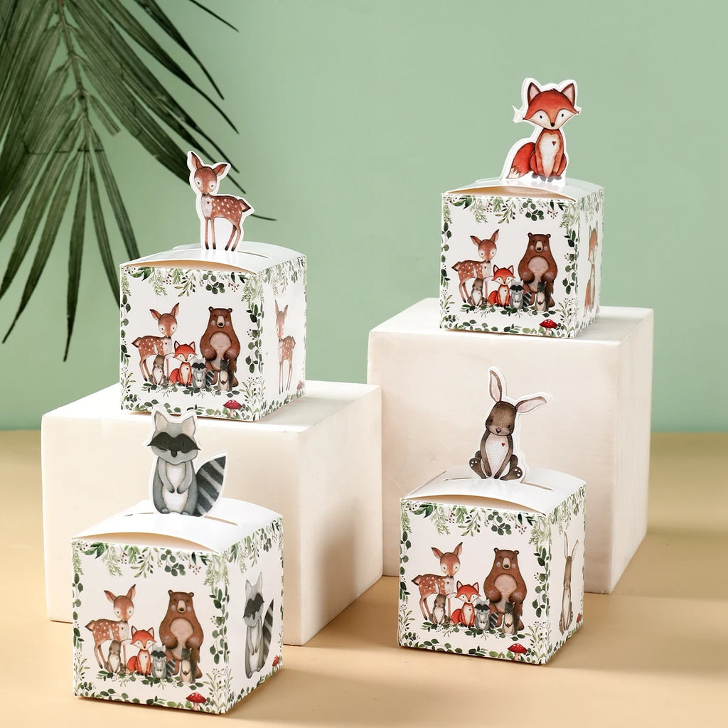 Boîtes à Bonbons Animaux de la Jungle Décoration de Fête d'Anniversaire Safari Boîte d'Emballage Cadeau pour Enfants Wild One Baby Shower Fournitures de Décoration Boîte Sac