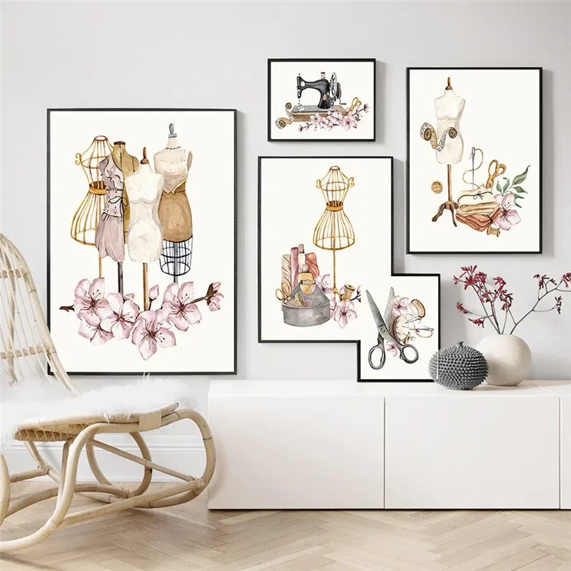 Bohème, Décoration murale, Vêtements pour femmes, Machines à coudre, Affiches sur toile HD pour la décoration du salon et de la chambre à coucher
