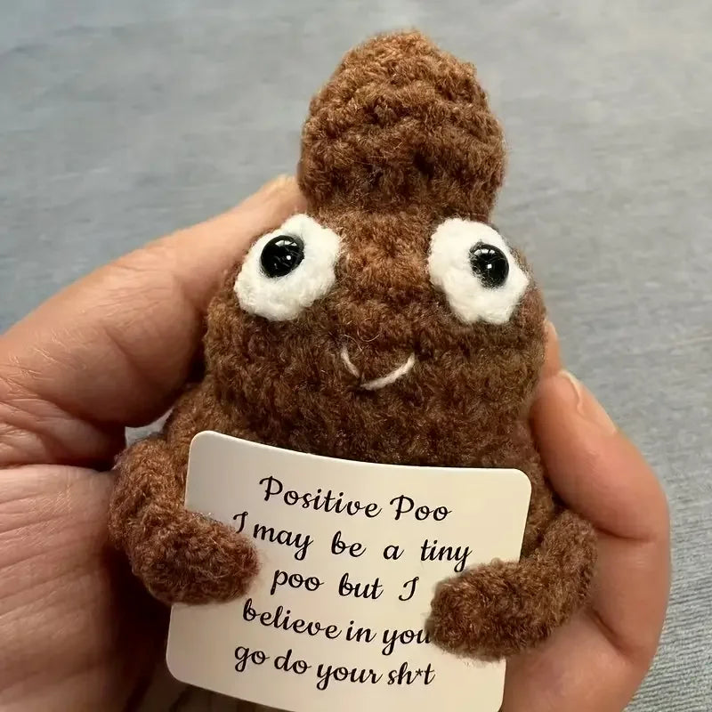 Muñeco de Ganchillo Bonito con Caca Positiva, Decoración de Punto Creativa, Tarjeta con Mensaje Positivo de Apoyo Emocional, Regalo de Año Nuevo y Cumpleaños