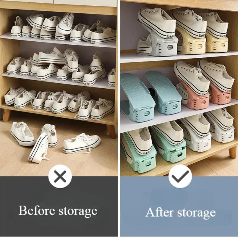 Organizador de zapatos apilable ajustable de 5/10 piezas, ranuras para zapatos, ahorrador de espacio, soporte de estante de zapatos de doble piso para organización de armario