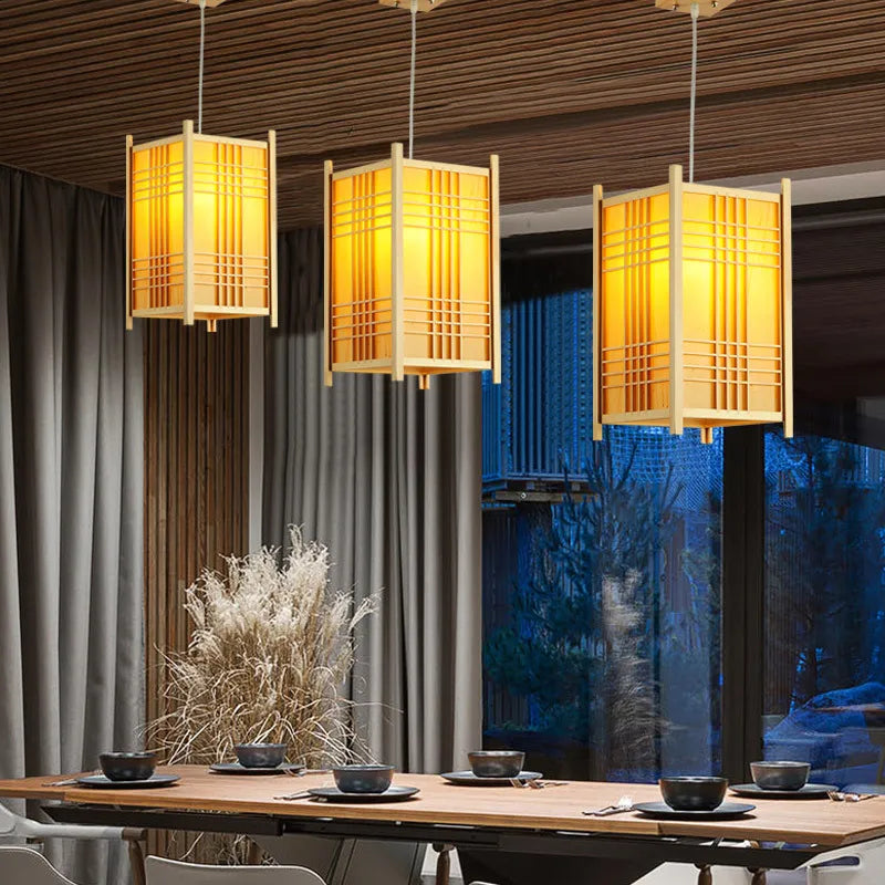 Plafonnier Suspendu en Bois Massif pour Salon Salle à Manger Cuisine Homestay Style Japonais Lampe Suspendue Décoration Artistique E27