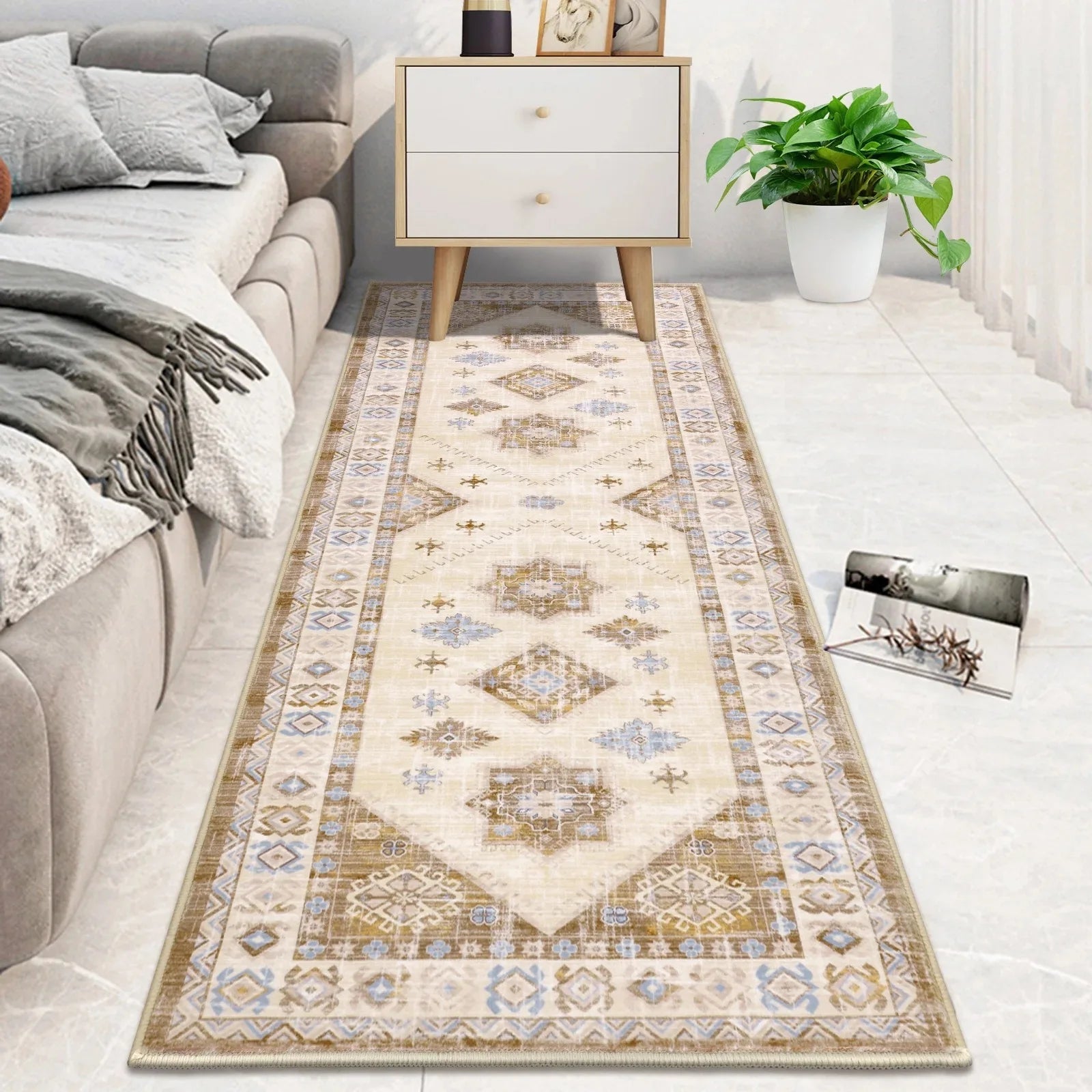 VIKAMA Alfombra de terciopelo de cristal bohemio, resistente a la suciedad y fácil de cuidar, para pasillo, alfombra completa, balcón alfombrado, decoración del hogar