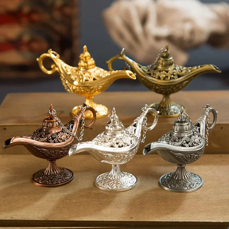 12cm (4.7") Lampes de Génie Magique Aladdin Rares et Creuses Classiques, Brûleurs d'Encens, Lampe à Huile Rétro, Décoration de Maison, Cadeau