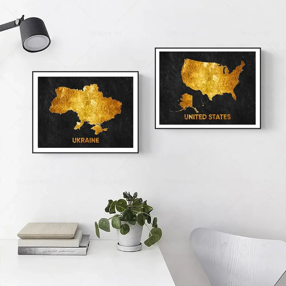 Classic Abstract Wall Art Black Gold Lebanon Country Map HD Canvas Print Poster Home Living Room Bedroom Decoration