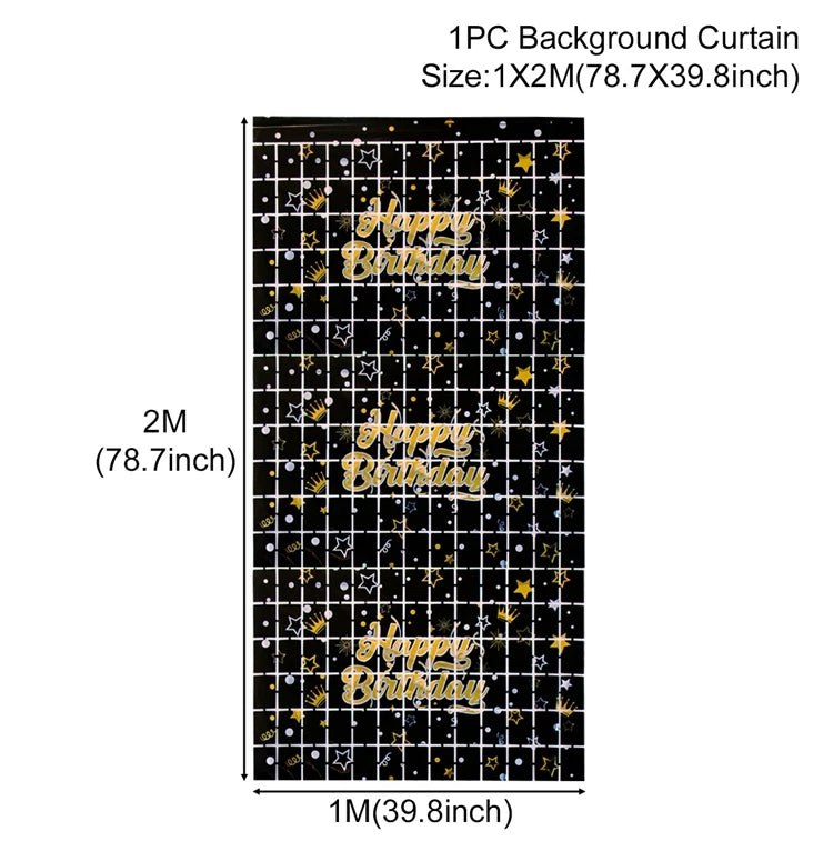 Gold Glitter Happy Birthday Party Backdrop For Photo Black  Happy Birthday Adult Theme Party Decoration Supplies DIY Backdrops