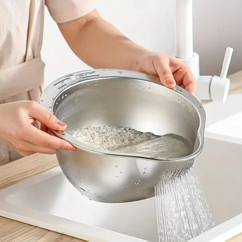 Tazón colador de arroz de acero inoxidableTazón para lavar arroz Colador de arroz Colador de frutas y verduras Herramientas de cocina