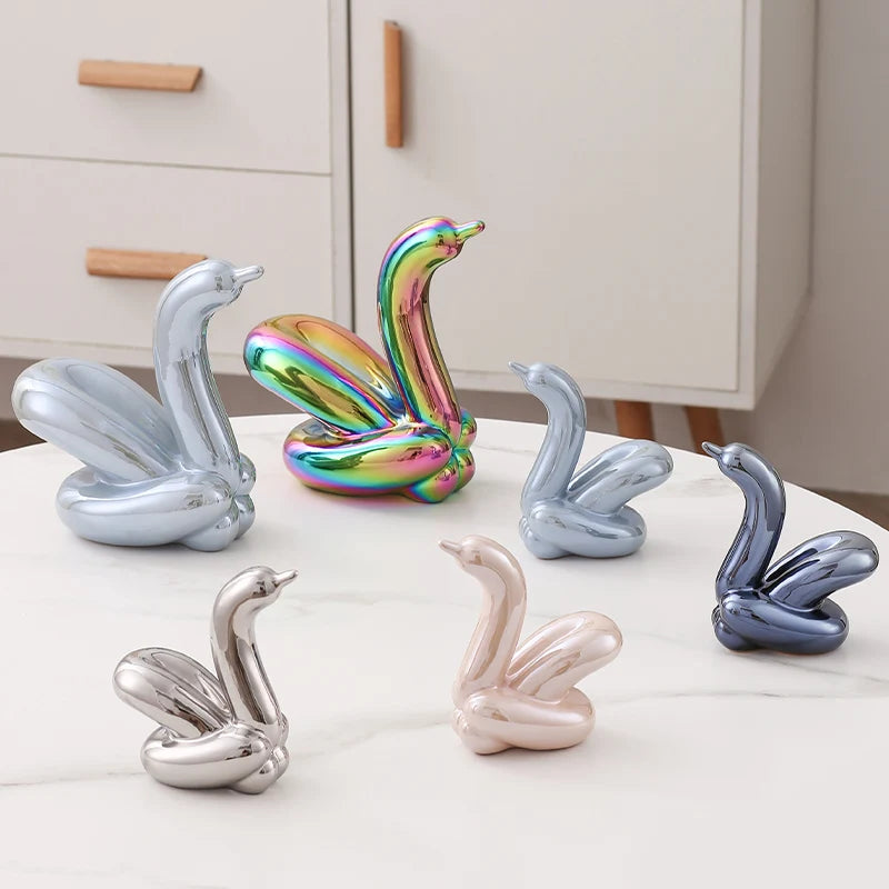 Sculpture cygne en céramique nordique, figurine décorative animale, décoration d'intérieur, accessoire de chambre, article décoratif cygnes