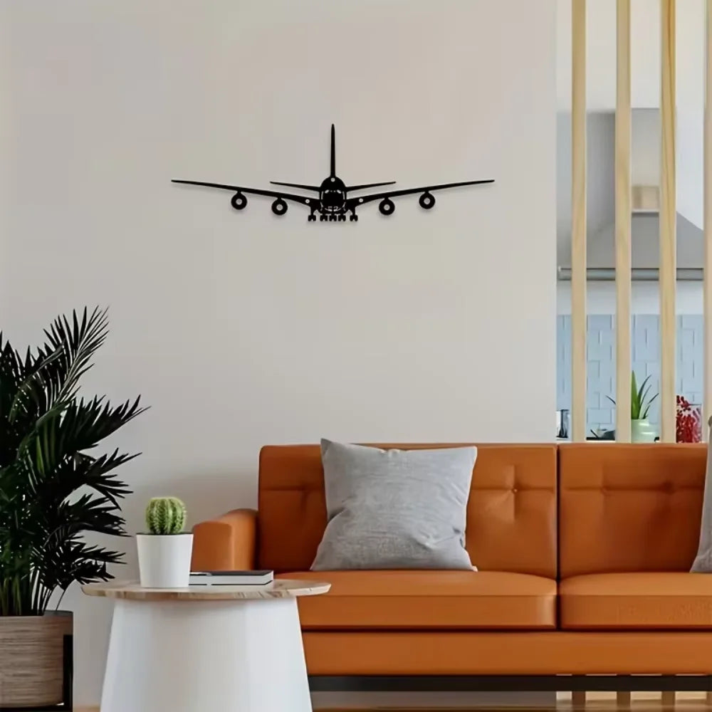 Un cuadro de pared de metal - Diseño de avión Boeing - 15,75 x 4,72 pulgadas - Ideal para la decoración de escenas y como acento metálico elegante