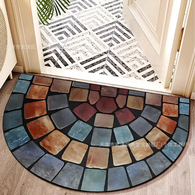 Alfombrillas de suelo semicirculares con estampado de flores de VIKAMA, alfombrillas de entrada, alfombrillas de baño, alfombrillas resistentes a la suciedad