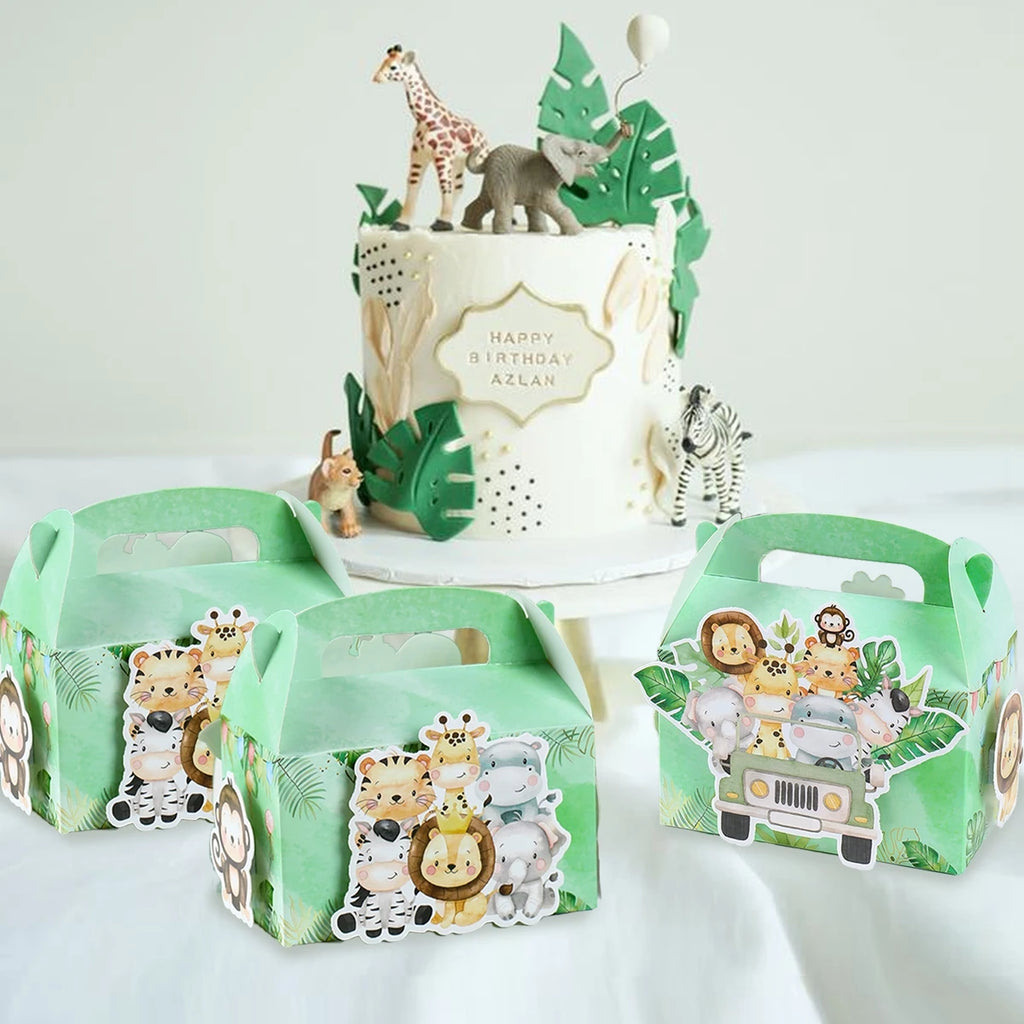 4 boîtes de bonbons DIY Animaux de la jungle, Décoration de fête d'anniversaire Safari, Boîte d'emballage cadeau pour enfants, Fournitures de baby shower Wild One