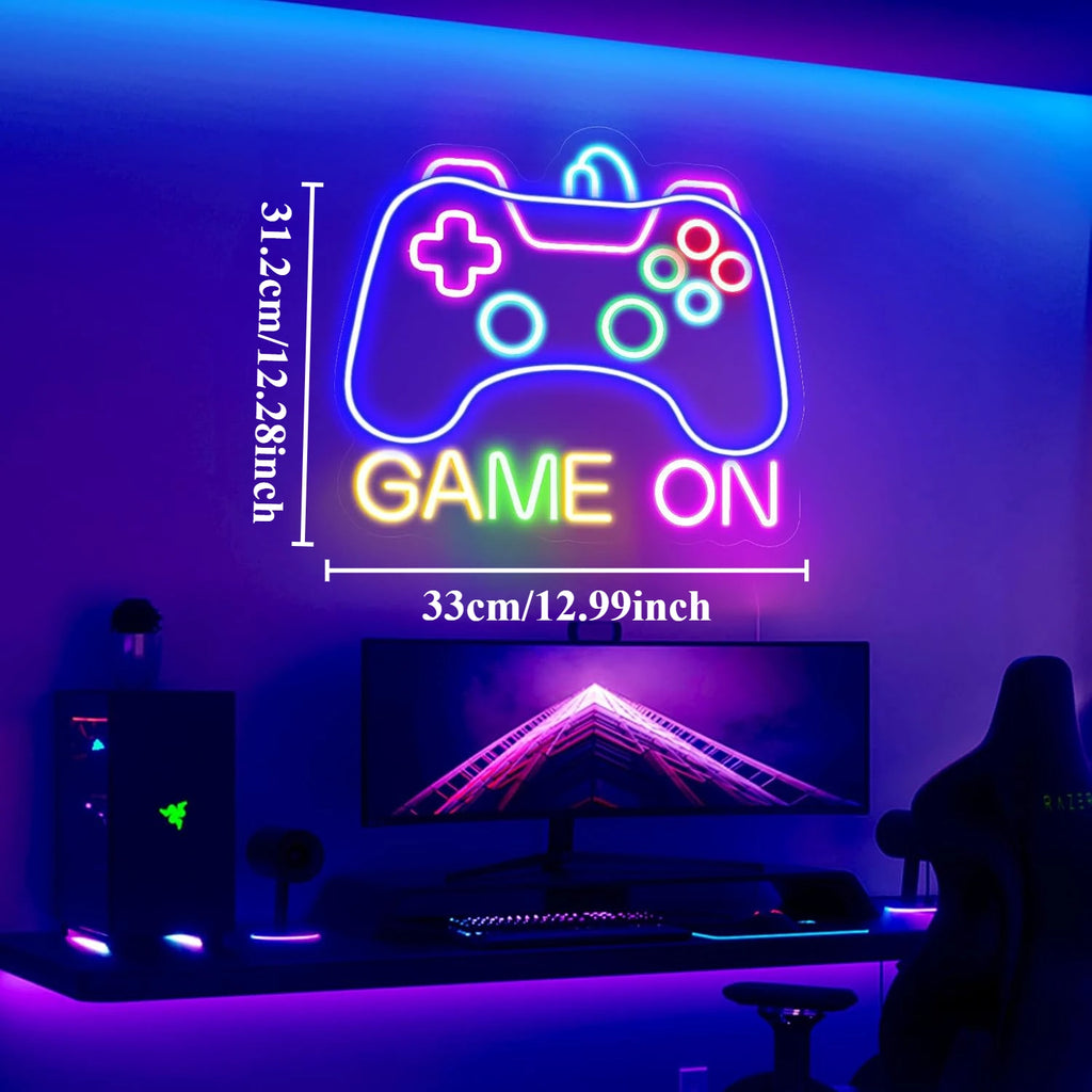 Letrero de neón para gamers, letrero de neón LED "Game On" para decoración de pared de gamers, letrero de neón de luz para dormitorio adolescente, regalos para gamers para niños