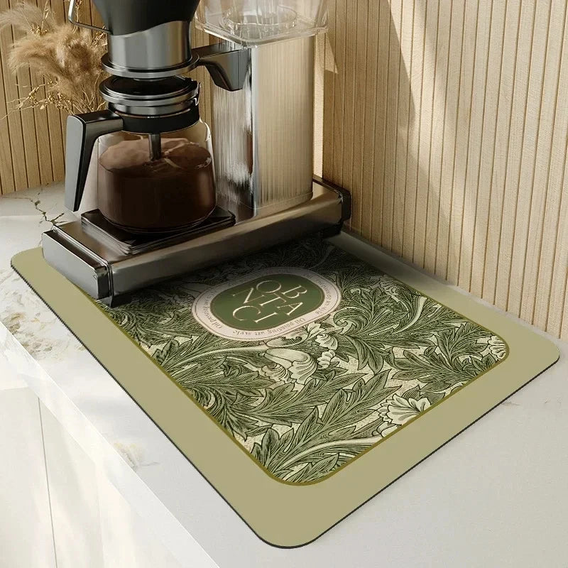 VIKAMA Mantel Individual Súper Absorbente de Mármol Negro para Secar Platos, Alfombrilla Antideslizante para Botellas de Cocina, Vajilla de Lujo para Tetera, Bar, Mostrador