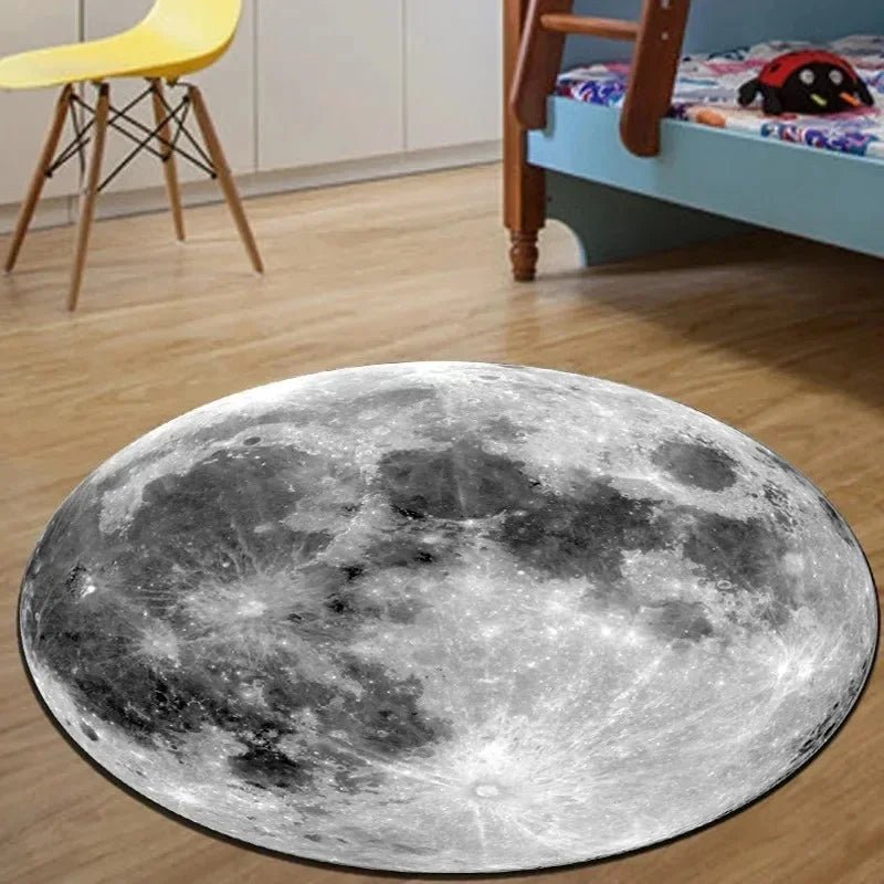 VIKAMA Alfombra redonda de franela Tierra Luna, para dormitorio, sofá, sala de estar, alfombra suave junto a la cama, alfombra insonorizada que reduce el ruido, decoración del hogar