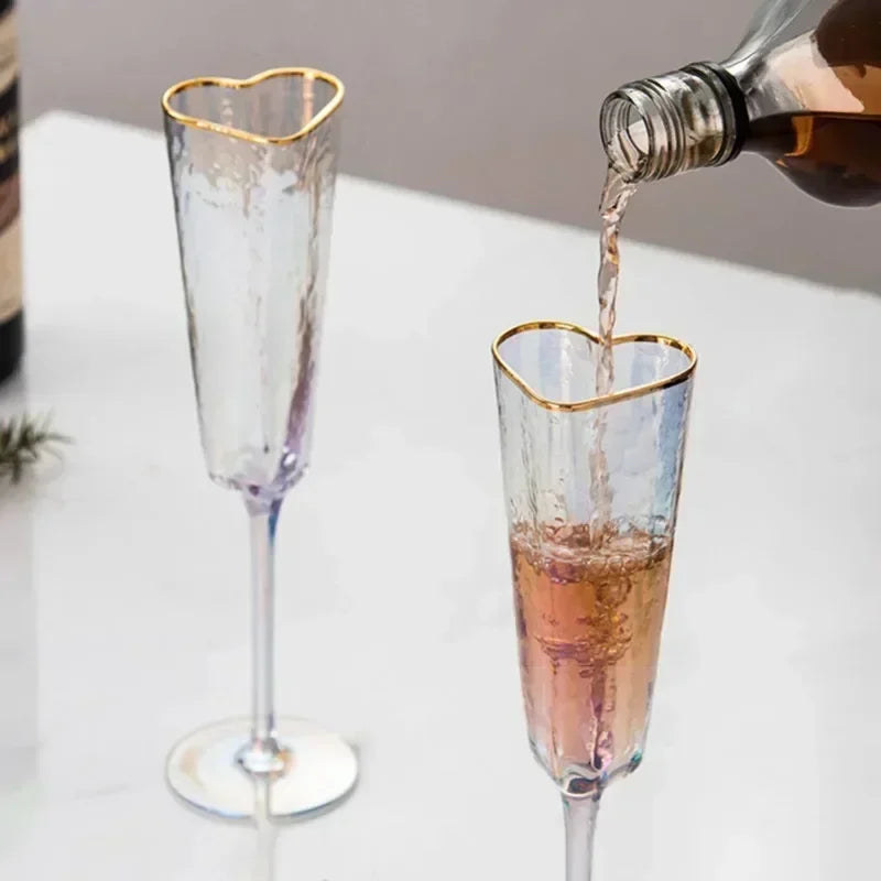 Verre à vin en forme de cœur à jante dorée, durable, pour la maison, les fêtes et les clubs.