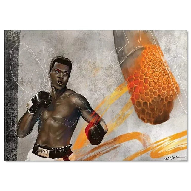 Campeón Mundial de Boxeo Ali Escena Clásica Arte de Pared Póster Boxeador Tyson Mural Decoración Moderna del Hogar Perfecto para la Decoración de la Sala de Estar