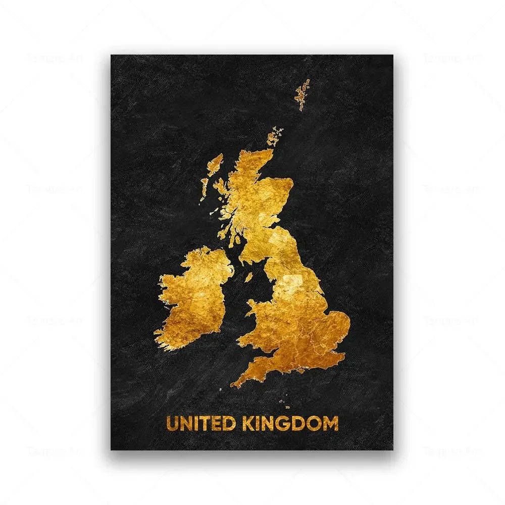 Classic Abstract Wall Art Black Gold Lebanon Country Map HD Canvas Print Poster Home Living Room Bedroom Decoration