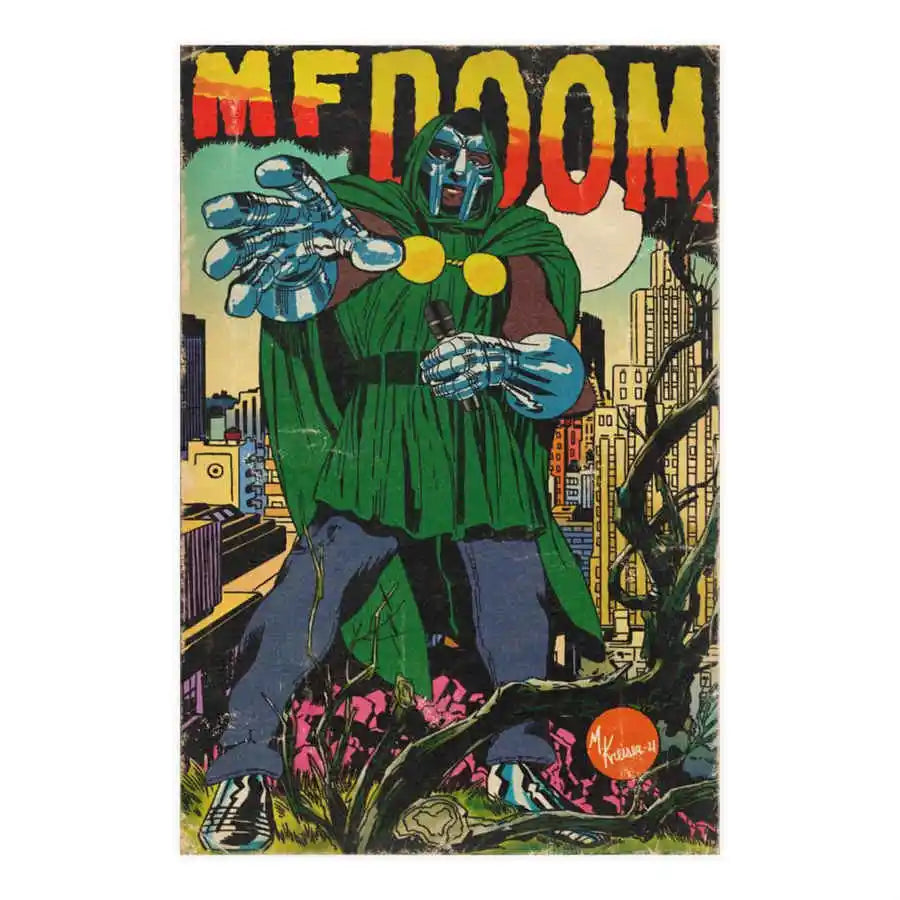 MF Doom Comic Poster Aesthetic Nas Michael Jackson Music Album Hip Hop Rapper Manga Vintage Canvas For Wall Art Mural Room Decor