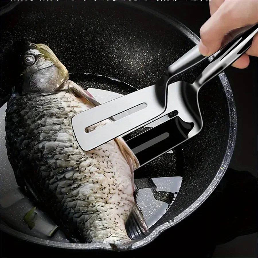 Pince de cuisine multifonction en acier inoxydable pour barbecue, pince à pain durable, pince-pelle à frire, pelle à poisson frit, ustensile de cuisine ménager