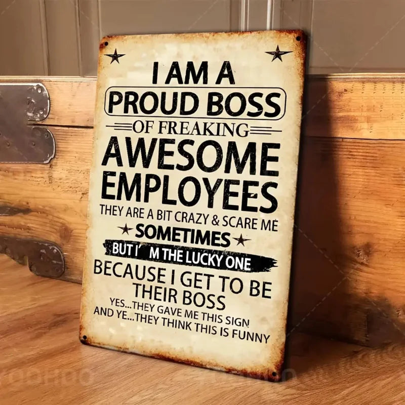 1 Letrero de aluminio "Jefe orgulloso de un empleado increíble", 8x12 pulgadas - Arte de pared humorístico y motivacional con diseño vintage