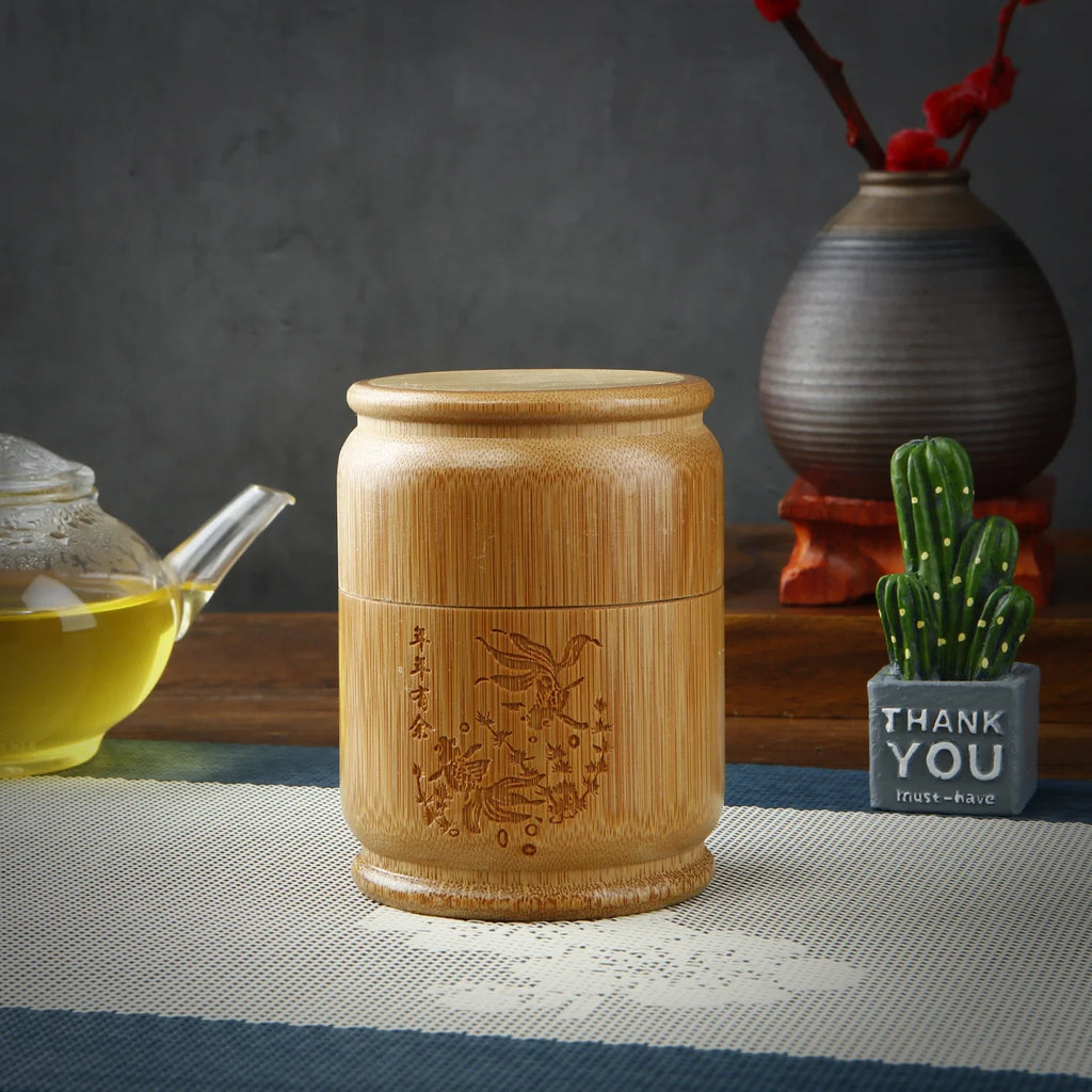 Boîte de rangement de thé en bambou faite à la main, boîte à thé sculptée avec couvercle hermétique, bocaux de rangement de cuisine, accessoires, boîte à épices, organisateur