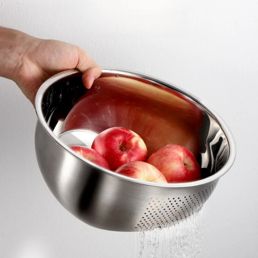 Colador de cocina, colador de acero inoxidable, lavador de arroz, cuencos para lavar vegetales y frutas para limpiar arroz y herramientas de cocina
