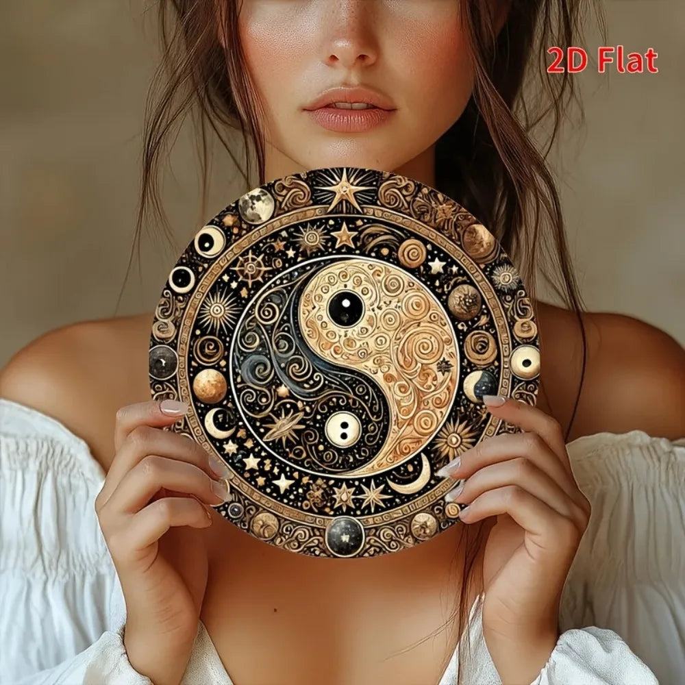 Letrero de metal Yin Yang Feng Shui - Decoración colgante para el hogar, la oficina, la cafetería, el bar - Multiusos para interiores y exteriores con tallado detallado