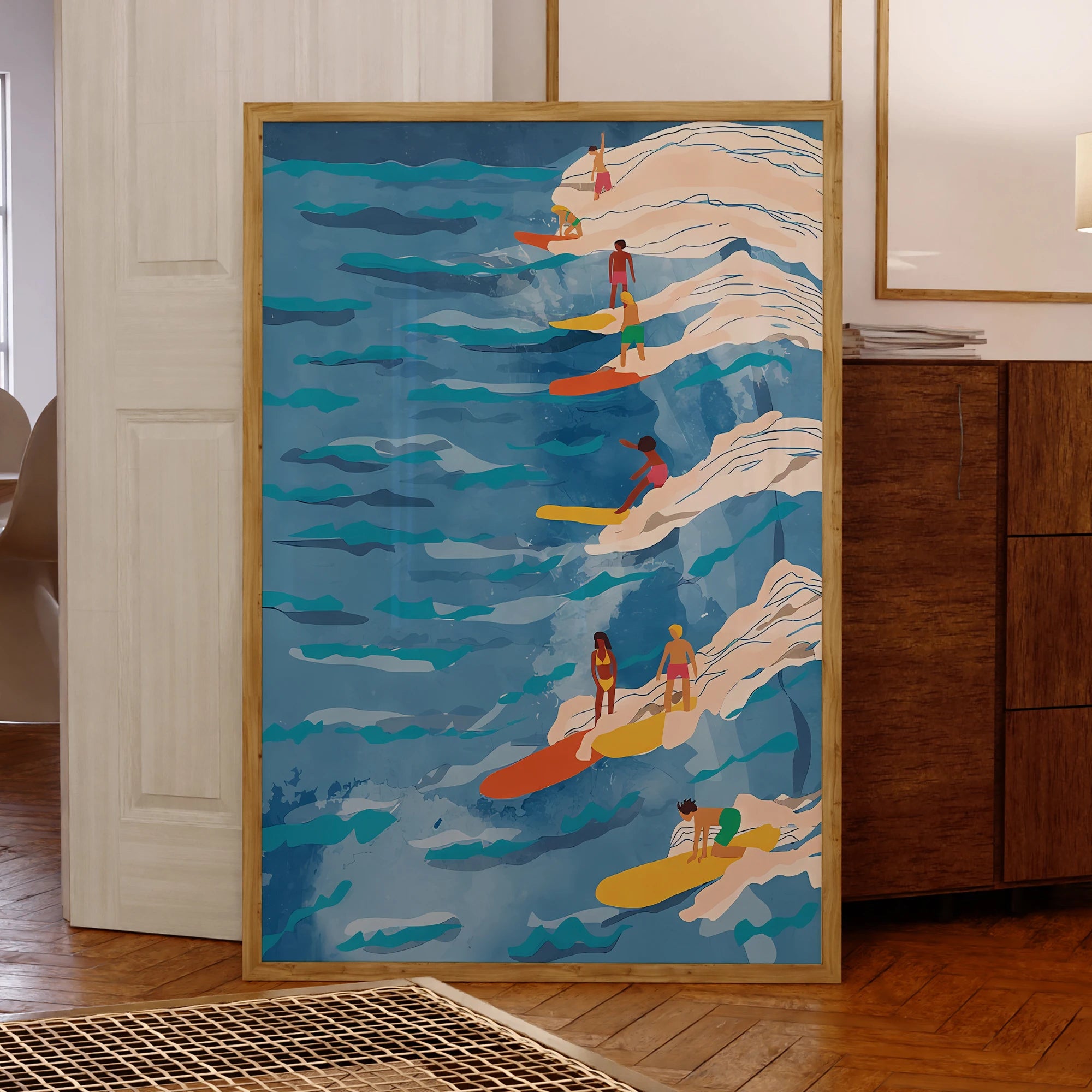 Affiches d'Art Mural Modernes Vagues de Surf Bleues Sérénité Toile Imprimée Peinture Tableau pour Salon Chambre Décoration Maison Étanche