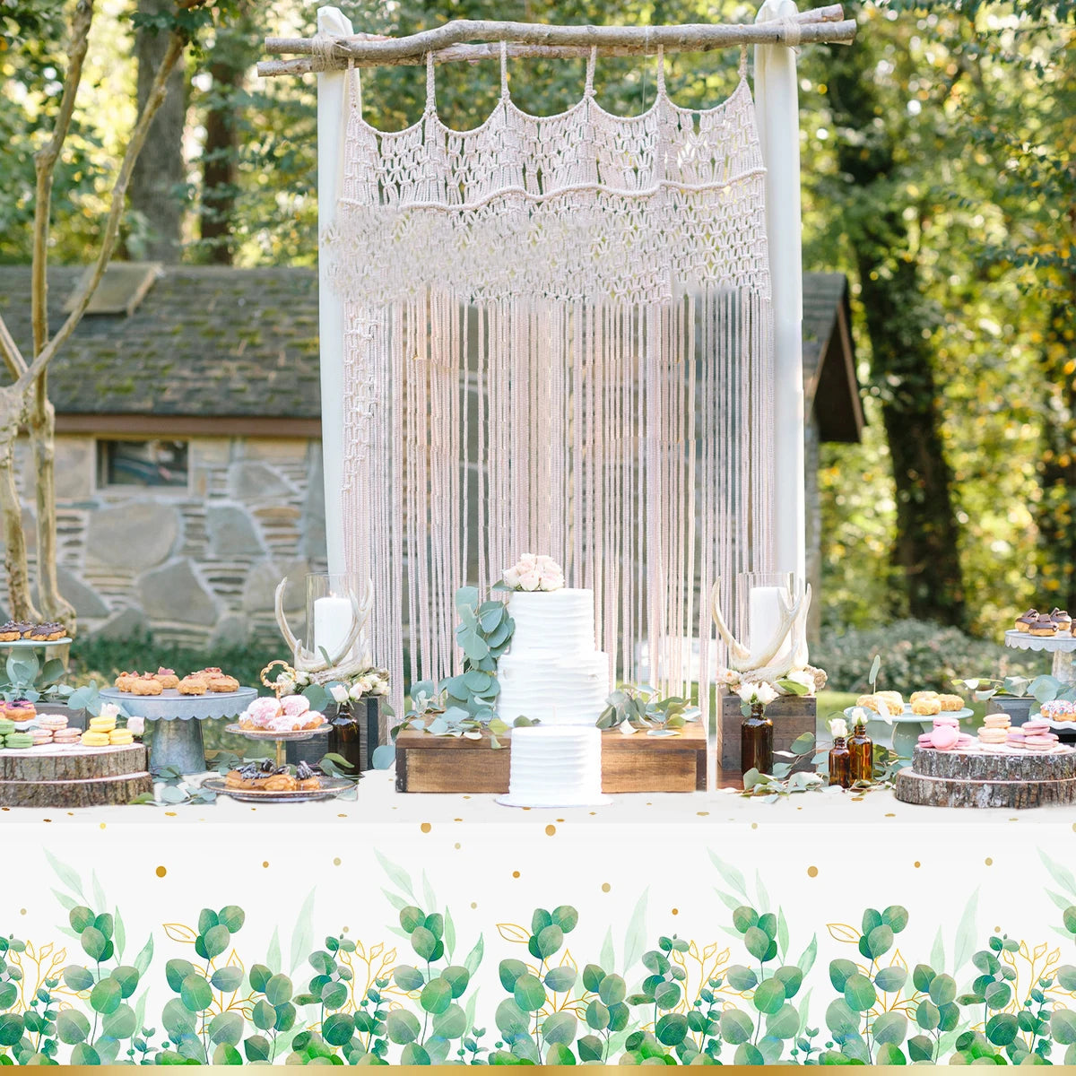 Vaisselle jetable Feuilles Vert Sauge Assiette en papier à bord doré Tasses Serviettes Décoration de mariage Anniversaire Fête Hawaïenne
