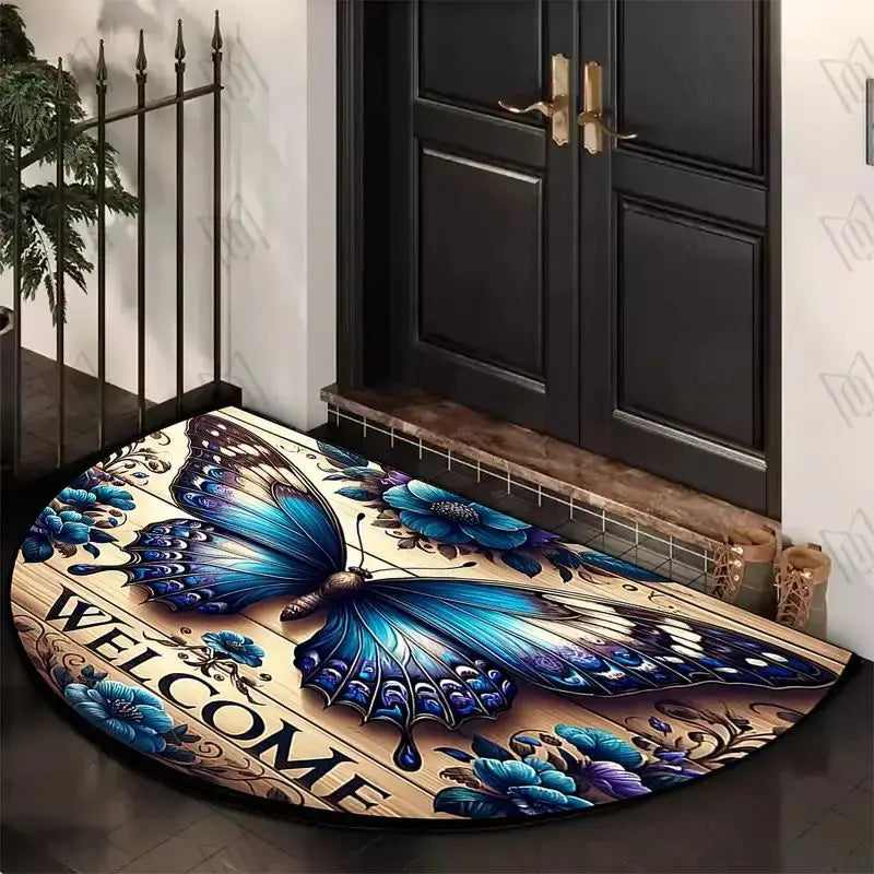 VIKAMA Tapis de Bienvenue Demi-Circulaire Anti-Dérapant Motif Papillon Tapis d'Entrée de Cuisine et de Chambre Décoration Intérieure