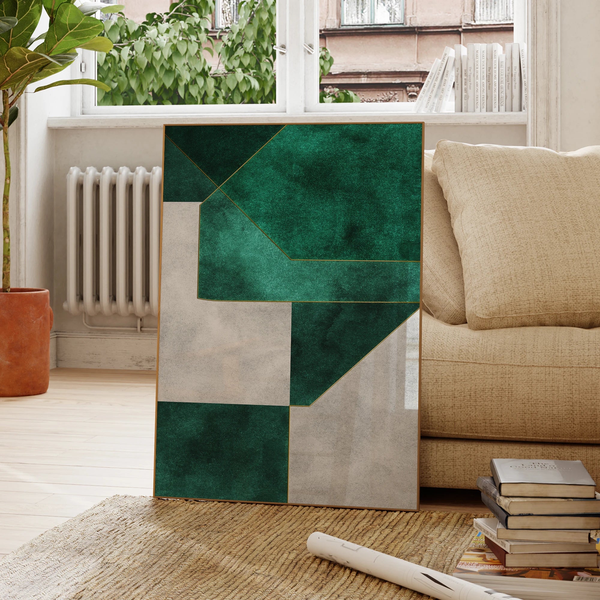 Impresiones de Arte de Pared Geométrico Esmeralda Verde Abstracto Moderno Pintura en Lienzo Póster Sala de Estar Dormitorio Decoración del Hogar