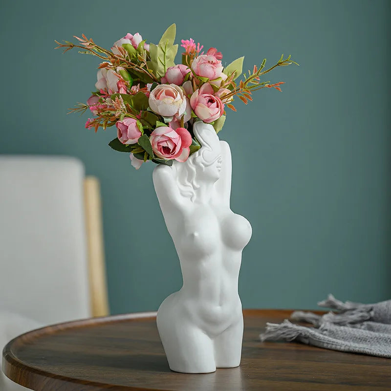 Jarrón de cuerpo femenino, jarrón con curvas de mujer, diseño de rayas único, jarrón decorativo, jarrón de flores creativo, decoración moderna bohemia para el hogar
