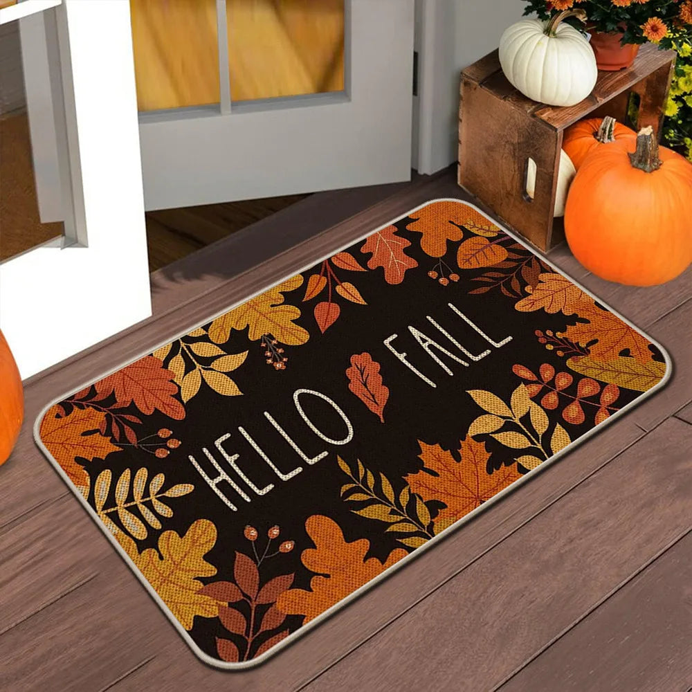 VIKAMA Alfombra de Halloween de otoño para puerta, tapete de bienvenida de Acción de Gracias, alfombra antideslizante para interiores/exteriores, decoración del hogar