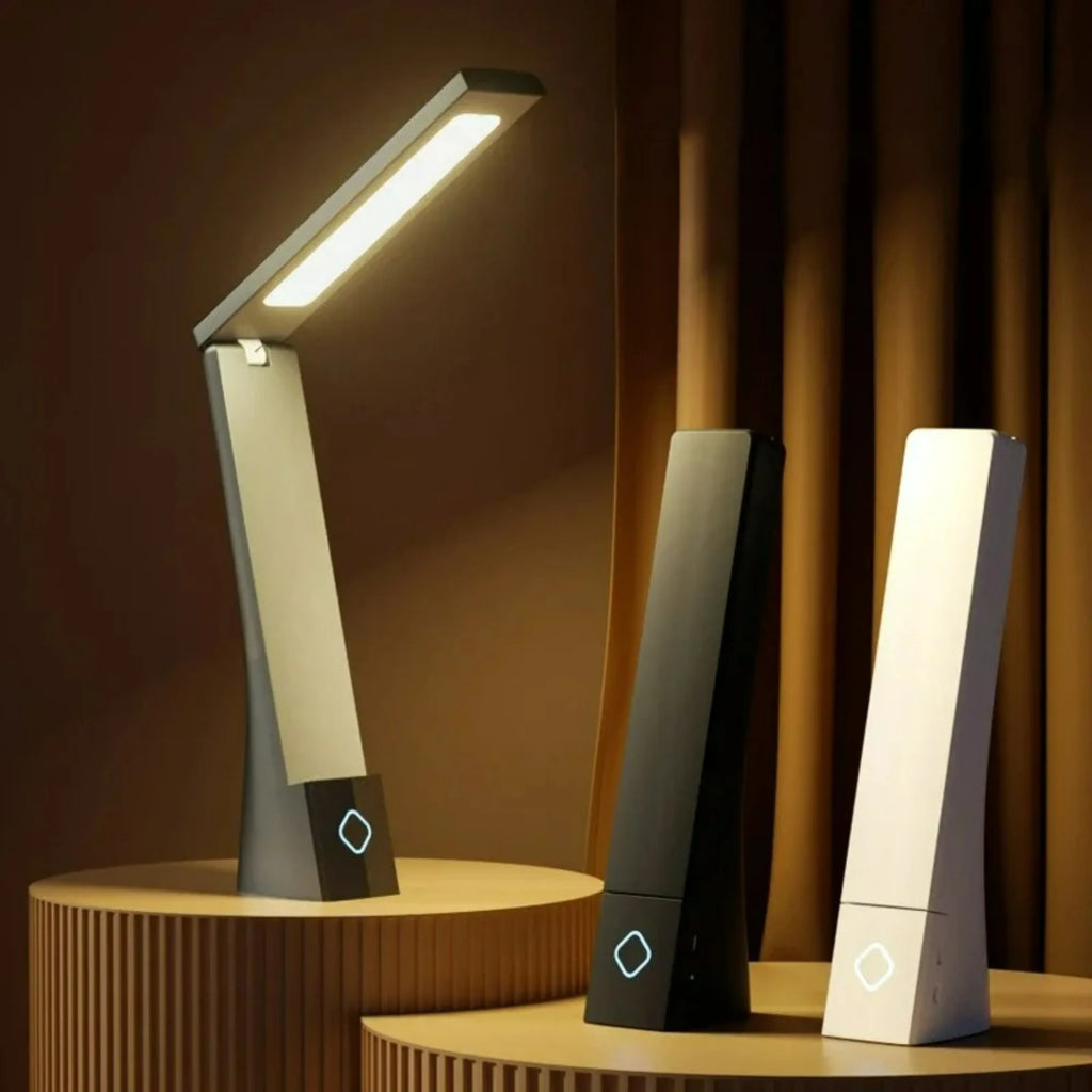 Lampe de bureau pliante LED tactile 3 couleurs, variateur, rechargeable et filaire, protection oculaire, lampe de table d'apprentissage, veilleuse de chevet de chambre