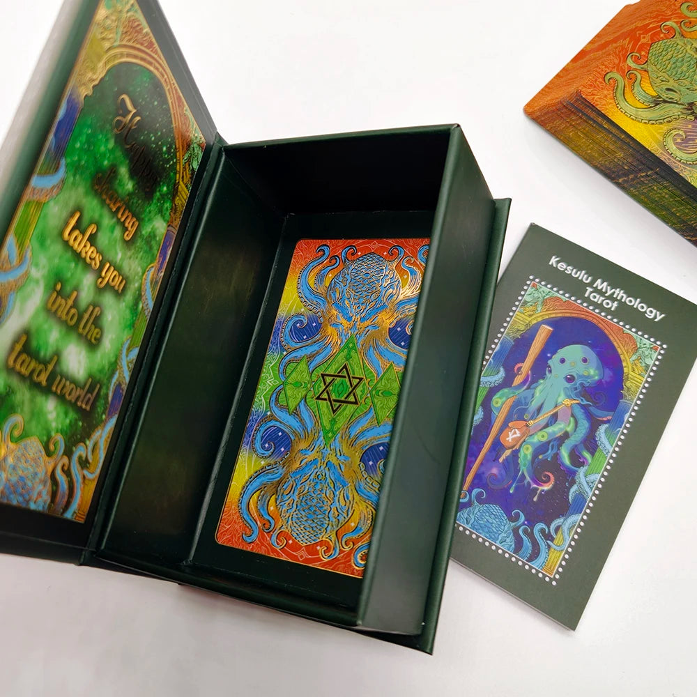 Cartes de Tarot Kesuru Or Feuille d'Or de Troisième Génération Effets Visuels 3D Cartes de Divination avec Technologie Laser dans une Magnifique Boîte Cadeau