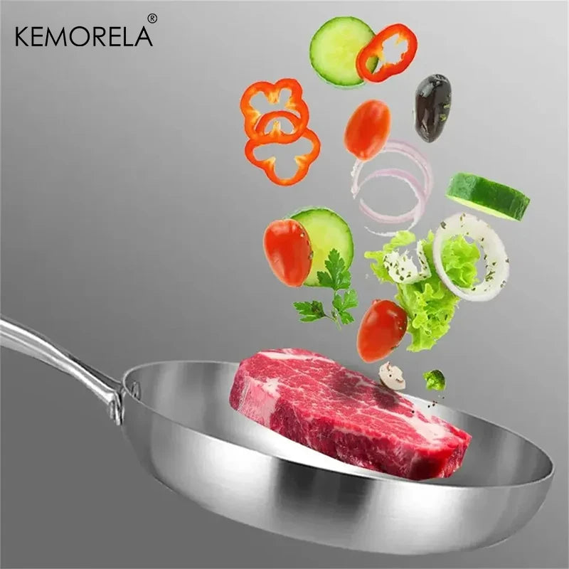 Sartén de 2/3 piezas de 22/24/26/28 cm, acero inoxidable 304, 2 mm de grosor, wok de acero de 5 capas, ollas antiadherentes de grado alimenticio para cocinar
