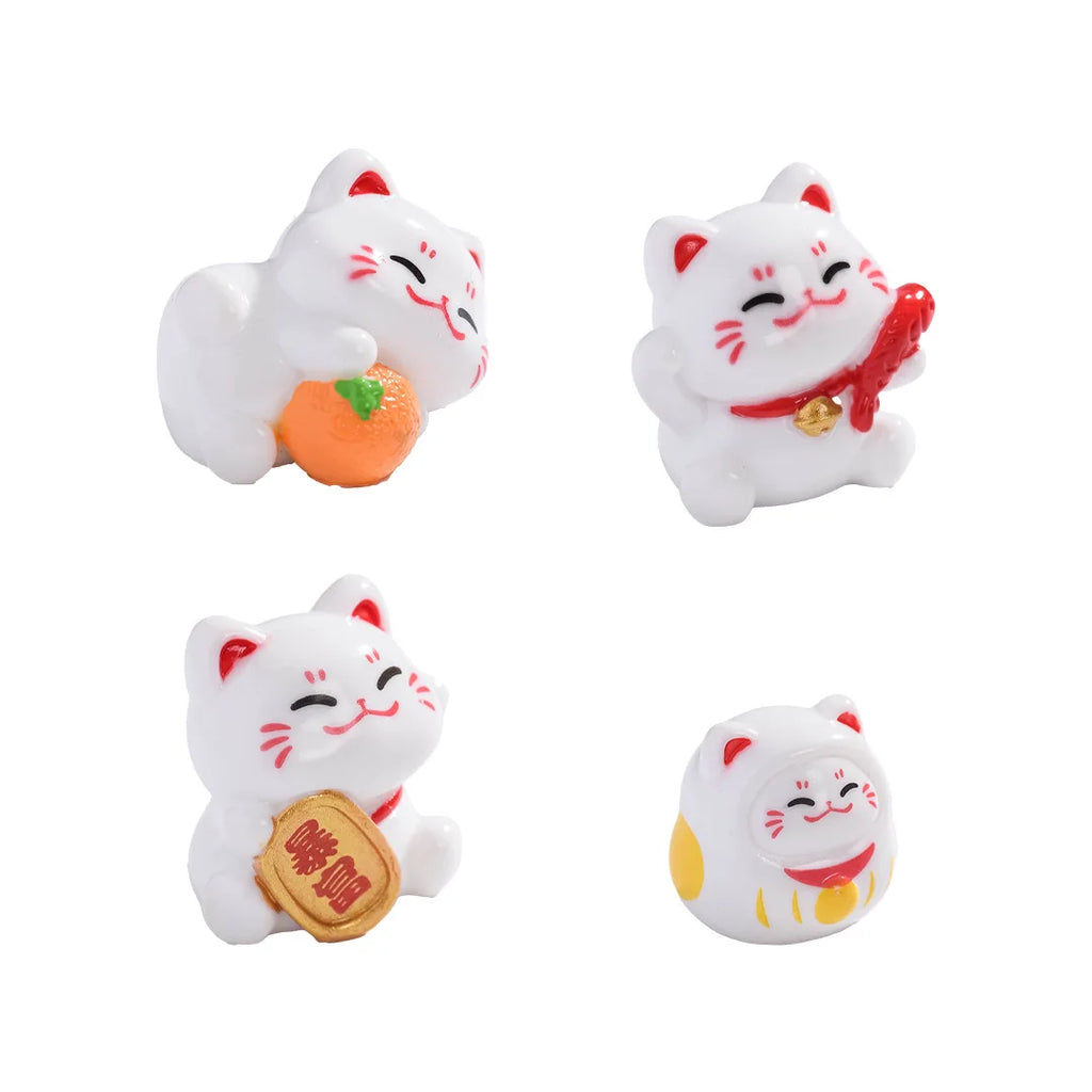 4/6 Pièces Dessins Animés Chats Porte-Bonheur Figurines Miniatures Micro Paysage Ornements pour Décorations de Bureau de Maison Accessoires Cadeaux