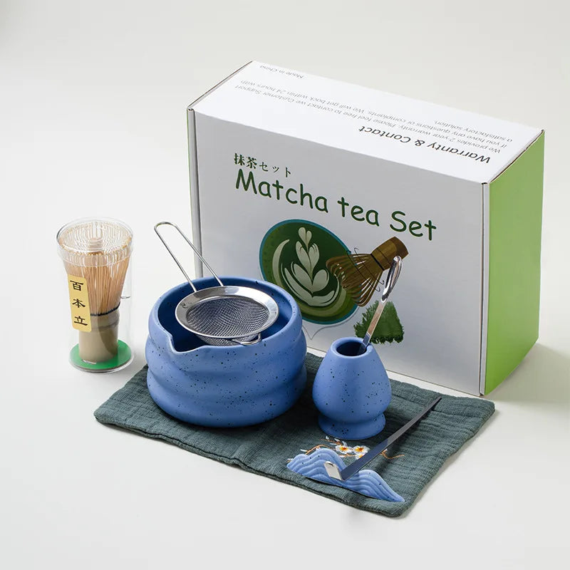 Juego de Matcha de 4/5/7 piezas Cuenco de té de cerámica Herramientas tradicionales japonesas para hacer té matcha - juego de té - batidor de té - juego de cepillos de bambú para matcha