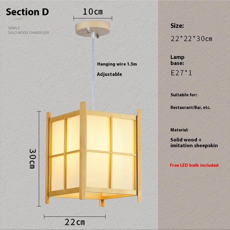 Lámpara Colgante de Madera Maciza para Sala de Estar Comedor Cocina Casa de Huéspedes Estilo Japonés Lámpara de Suspensión Decoración Artística E27