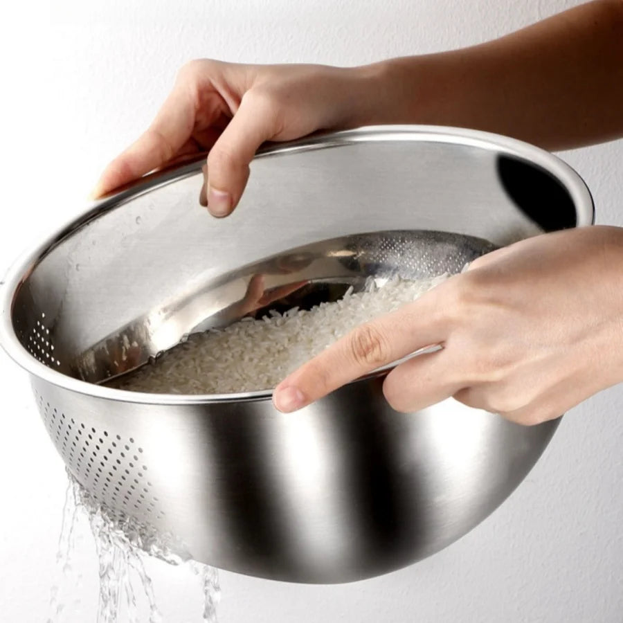 Colador de cocina, colador de acero inoxidable, lavador de arroz, cuencos para lavar vegetales y frutas para limpiar arroz y herramientas de cocina