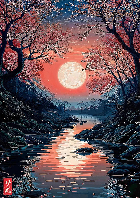 Tokio Paisaje Anime Ilustración Lámina Póster Escena Nocturna Japonesa Fuji Estilo Pintura Vintage Arte Decorativo Lienzo Arte de Pared Retro