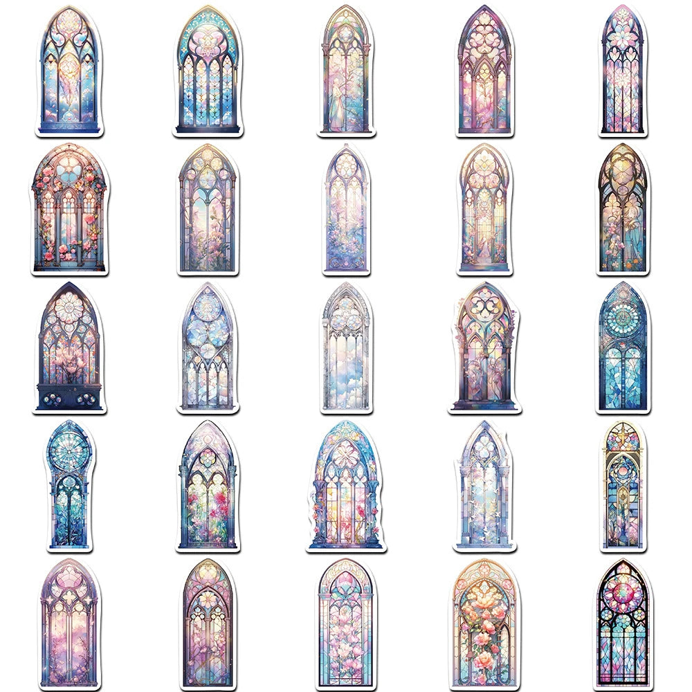 10/30/50pcs Pegatinas Estéticas de Cristal de Iglesia Estilo INS Calcomanías Impermeables de Dibujos Animados para Portátil Álbum de Recortes Teléfono Pegatina de Decoración Genial