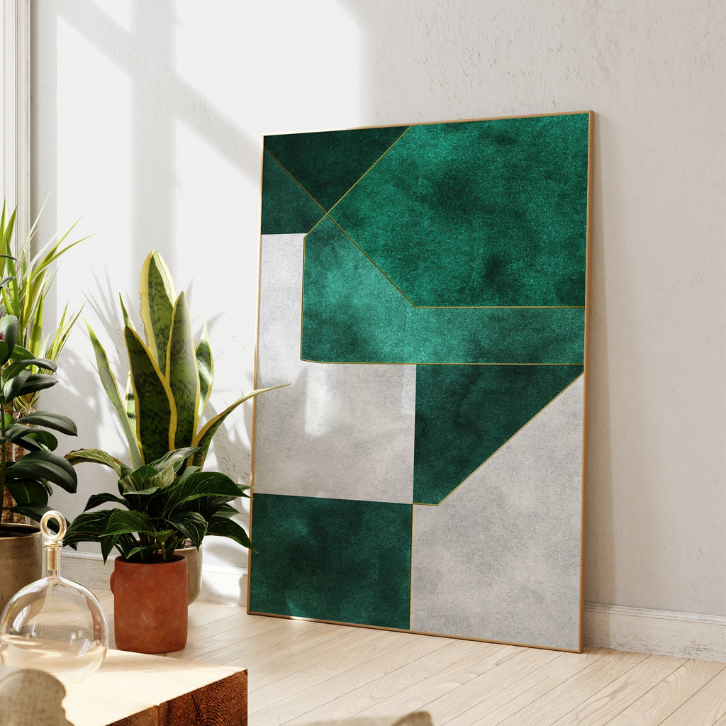 Impresiones de Arte de Pared Geométrico Esmeralda Verde Abstracto Moderno Pintura en Lienzo Póster Sala de Estar Dormitorio Decoración del Hogar
