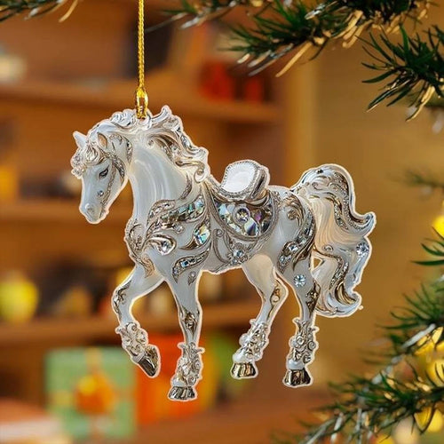 Colgante de espejo retrovisor de coche de caballo acrílico 2D, adorno para árbol de Navidad, decoración colgante para fiestas de Año Nuevo