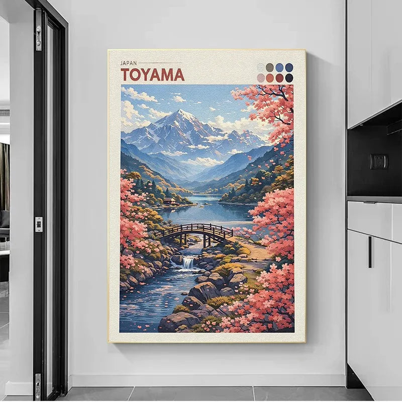 Japan Cityscape Poster Tokyo Shizuoka Cherry Blossoms Mt.Fuji Autumn Torii Gate Okayama Castle Canvas Print Living Room Decor