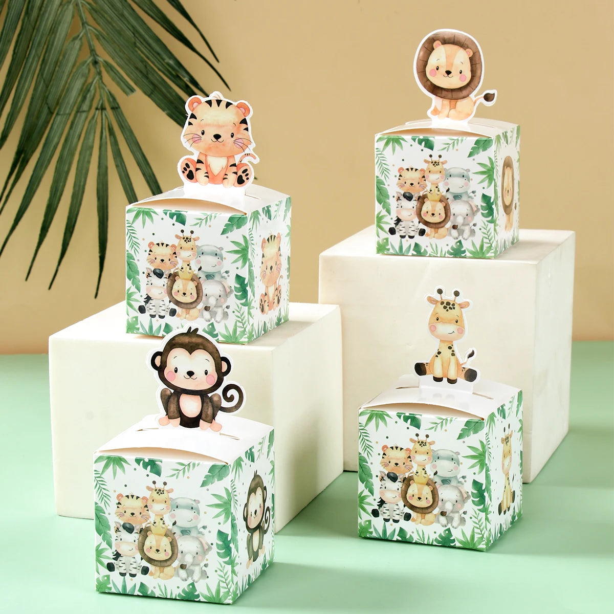 Boîtes à Bonbons Animaux de la Jungle Décoration de Fête d'Anniversaire Safari Boîte d'Emballage Cadeau pour Enfants Wild One Baby Shower Fournitures de Décoration Boîte Sac