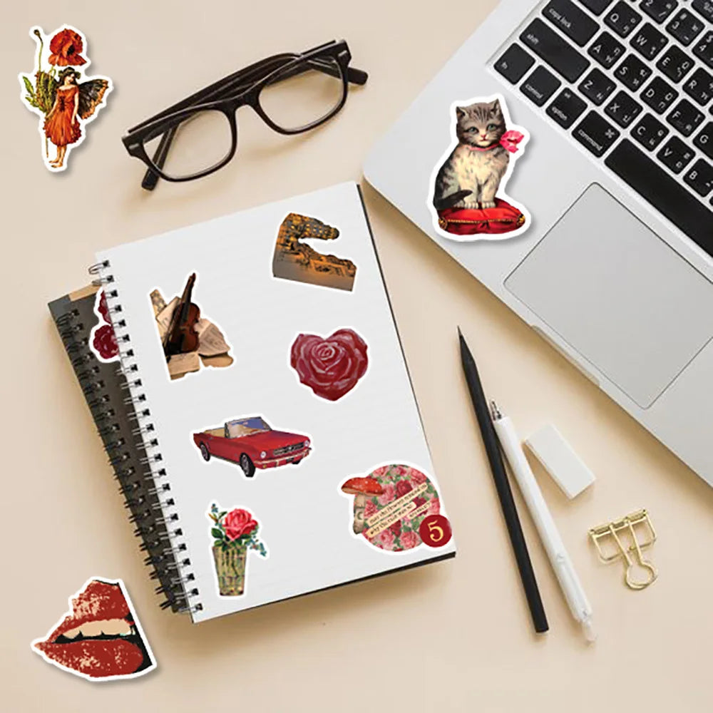 10/30/50pcs Pegatinas Vintage Rojas de Dibujos Animados Retro Graffiti Calcomanías Skateboard Nevera Laptop Teléfono Pegatina Impermeable Juguetes para Niños