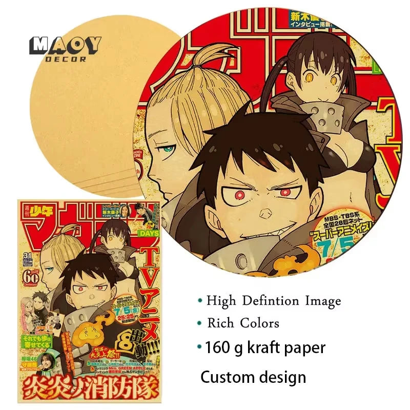 Póster de película de anime vintage en papel kraft JoJo's Bizarre Adventure/Jujutsu Kaisen/Demon Slayer Póster Decoración de pared para el hogar