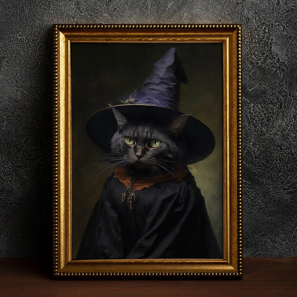 Rétro Corbeau Sorcière Chauve-souris Crâne Academia Sombre Gothique Victorien Tableau Mural sur Toile Affiche Imprimée Cadeaux d'Halloween Décoration de Chambre