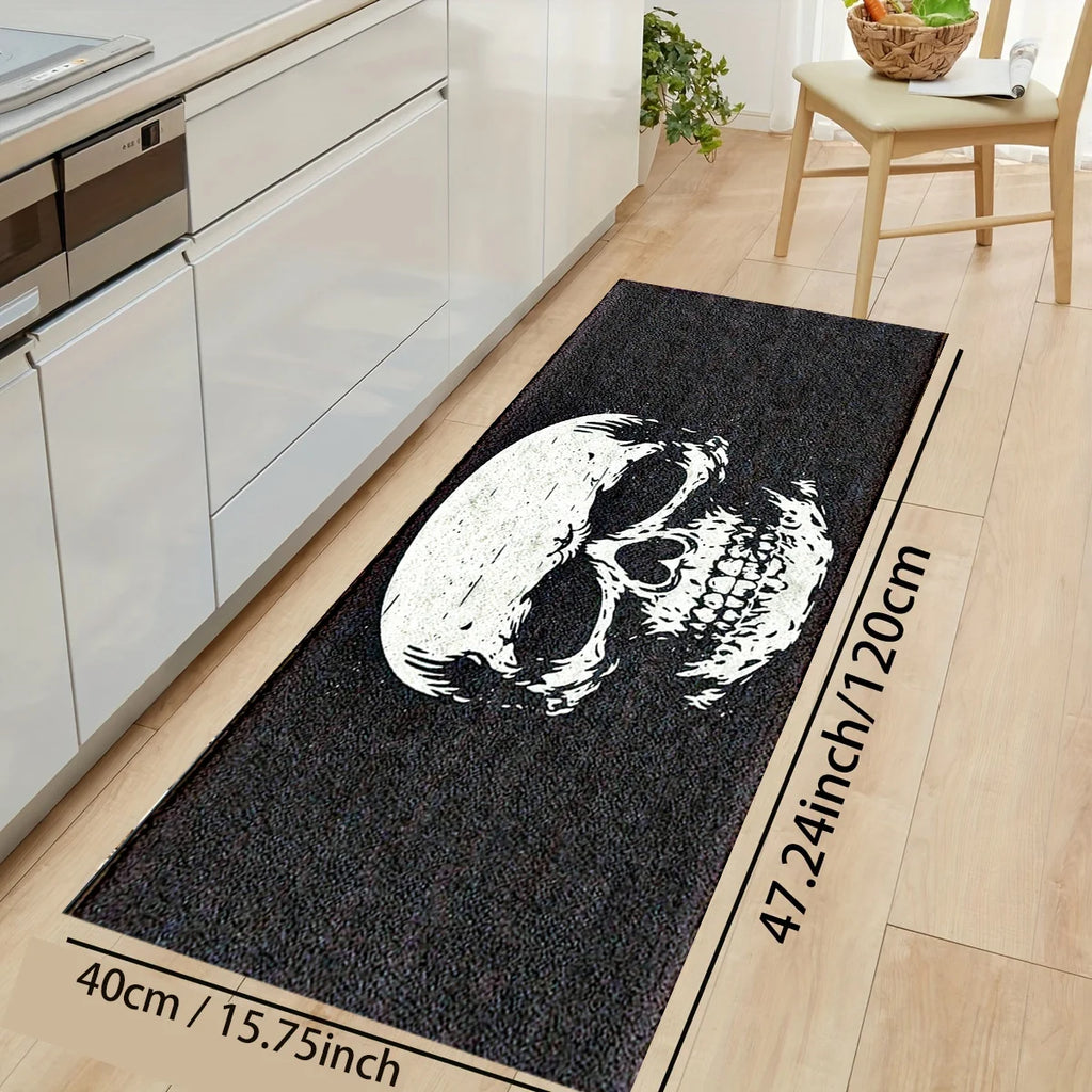 VIKAMA Tapis de sol d'Halloween à motif de crâne, pour salon, chambre à coucher, noir, anti-salissure, résistant à la saleté