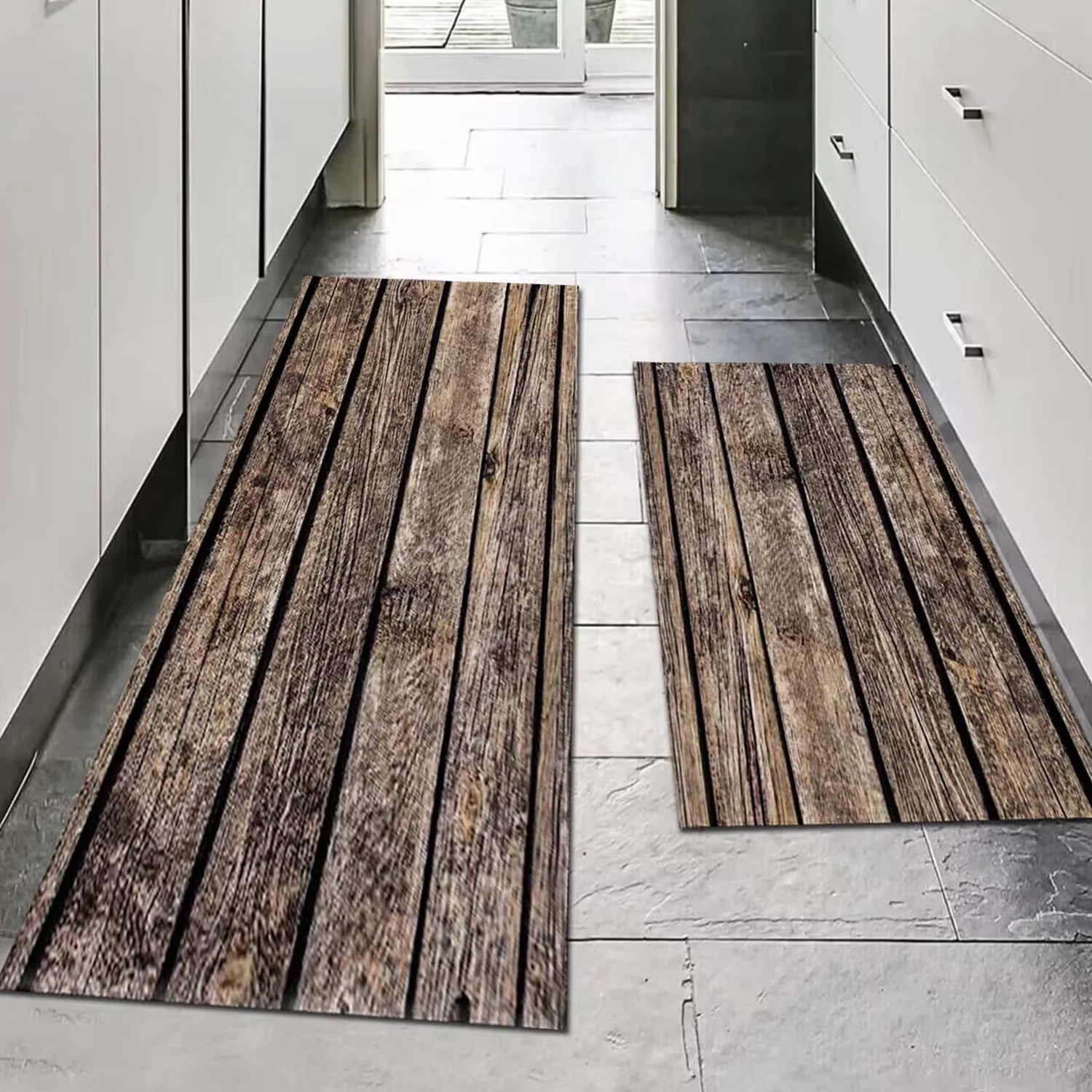VIKAMA Alfombra de cocina a rayas de madera, alfombrilla fina, alfombrilla larga, alfombra para lavadero, alfombra para sala de estar, alfombra para dormitorio, hogar